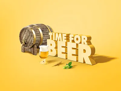 Time for beer 3d barrel beer grain hops photoshop typography