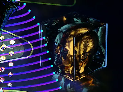 IF I GREW UP IN A CUBICLE THE WALLS LIMIT MY UNIVERSE 3d block c4d cube eyedea gold head light octane paradigm