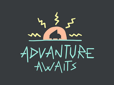 Advanture Awaits adventure camper car illustration sun sunset typography van vanagon vanlife volkswagon vw