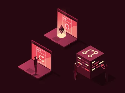 Isometric / Icons dark ethereum git light shadow simple vector