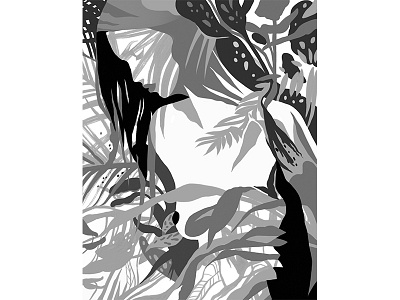 Find her black and white body forest girl love palm plants woman