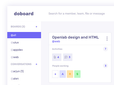 DoBoard chat drag drop image move slack trello task team communication ui ux design widget