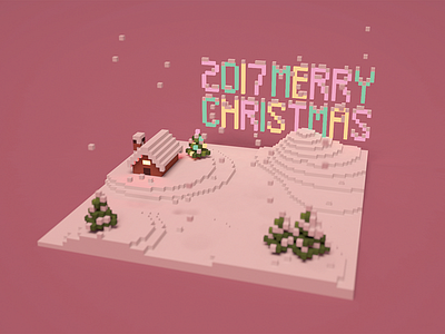 Christmas Postcard christmas house light magic voxel pixel postcard snow tree