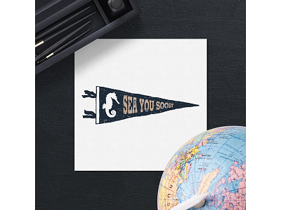 Sea you soon badge design flag grunge hipster lettering logo pirate typography vintage