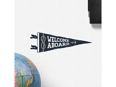 Welcome aboard! badge design flag grunge hipster lettering logo pirate typography vintage