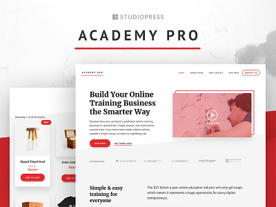 Academy Pro Theme course red theme white wordpress