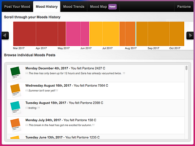 Pantone Moods application color facebook interface moods pantone pms swatch ui ux