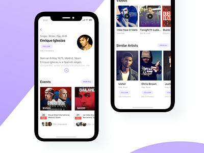 Artist Detail page artist concerts events iphone x landing page music singer videos