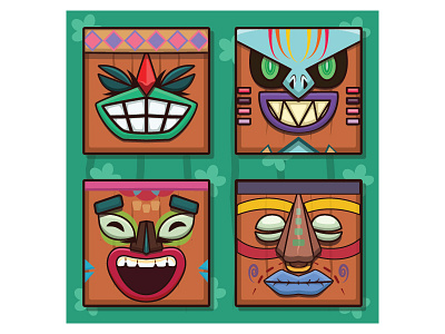 Tiki face tiles evil expression face happy hawaii moody tiki totem tribal wooden