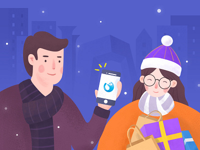 A sweet night gift girl illustration night snow