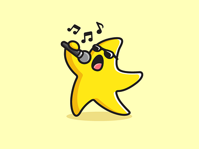 Singing Star actor actress cartoon mascot child children funny character happy joyful illustrative illustration kids cute logo identity music song shiny star sing singing sunglasses yellow