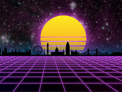 Virtual London - First attempt at Vaporwave / Synthwave Art artwork cyber digital london retro retrowave skyline synthwave vaporwave virtual vr