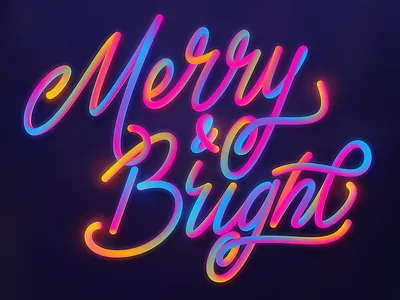 Merry & Bright holiday lettering script vector