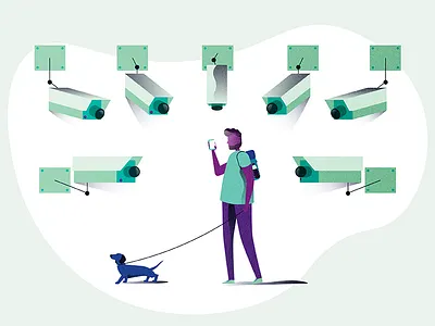 Watching you camera dachshund dog graphic illustration phone privacy security walking