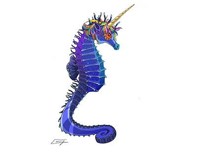 Unippocampus animal blue creature digital painting fish illustration mermay ocean photoshop unicorn