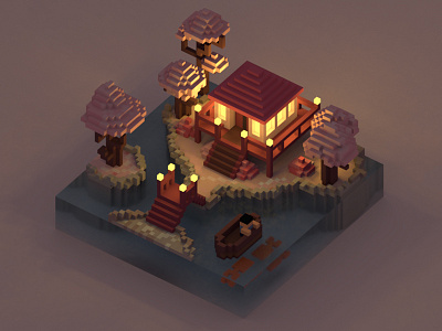 Sakura garden japanese pixel art voxel voxel art