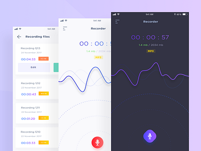 Recorder App app app design clean color design ios mobile app mockup recorder recorder app ui ux