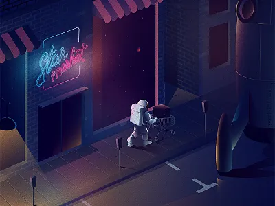 Starmarket astronaut blue gradient graphics illustration rocket shop space space design star market super market