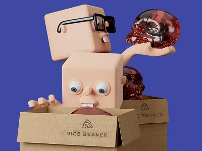 Nice Beaver - unpacking 3d illustration beaver boxes skull