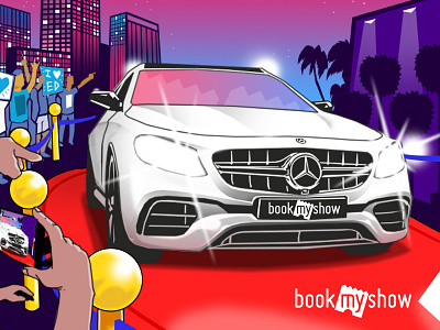 Banner Illustration for a luxury car ride car carpet concert evening illustration luxury red