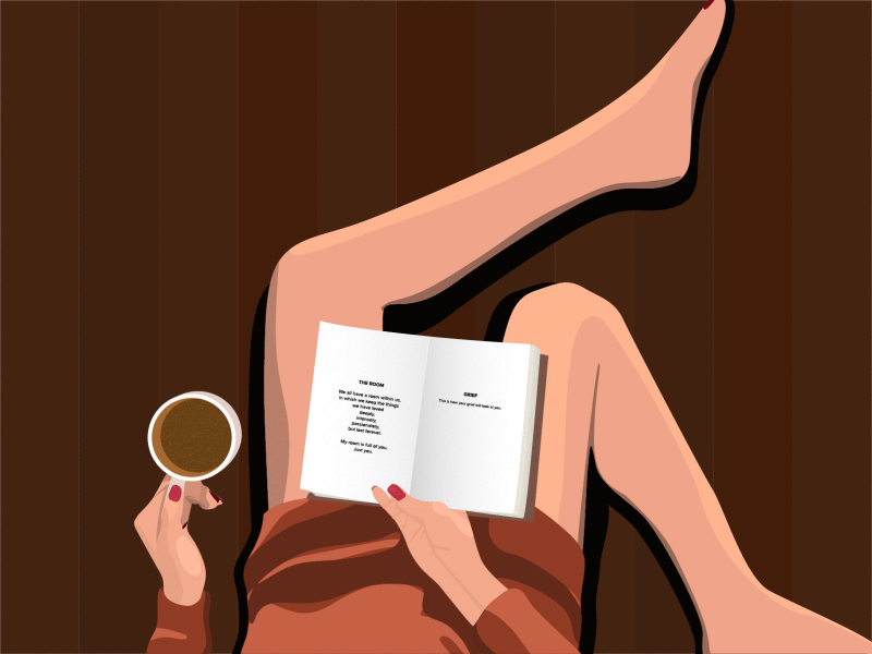 Coffee, Book & She artwork book coffee girl illustration lady reading vector winter wood