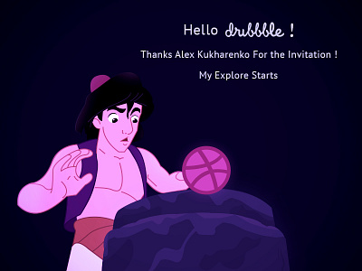 Hello Dribbble aladdin alex dribbble first hello illustration invites kukharenko shot