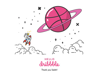 Hello Dribble! astronaut debut dribbble first shot hello illustration planet space