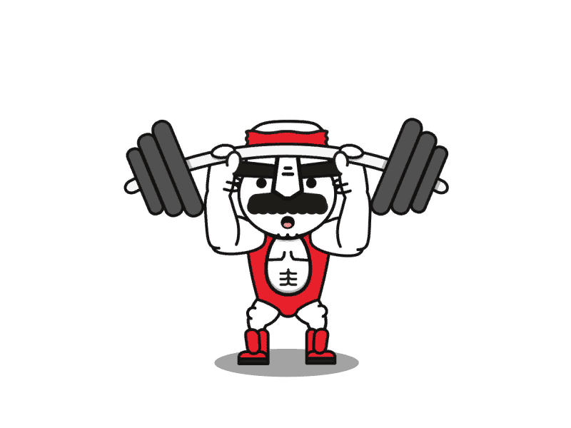 Buffed-up weightlifter 2d animation after effects animation black character animation debut fitness illustration illustrator motion design red white