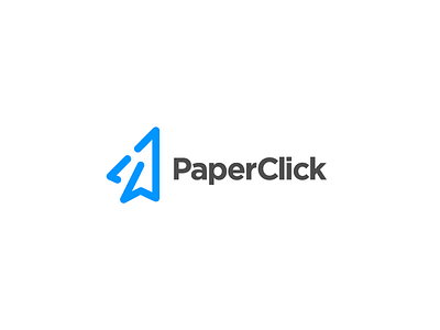 Paperclick Logotype blue minimal modern click fly flat custom wordmark logotype logo mark symbol negative space out of the box paper geometry geometrical paperplane plane aero pixel perfect developement software dev developer