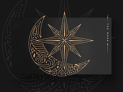 The Moon black gold icon illustration line art moon star vintage