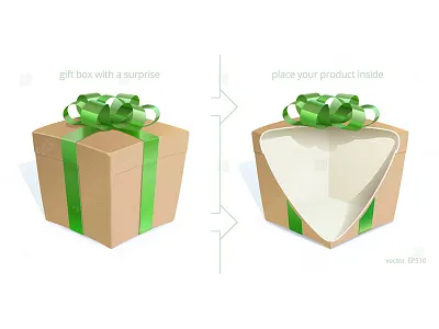 Cut to show your hidden surprise 3d box cardboard cut ecologically pure gift green holiday natural present realistic ribbon