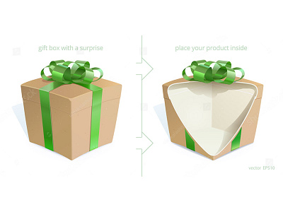 Cut to show your hidden surprise 3d box cardboard cut ecologically pure gift green holiday natural present realistic ribbon