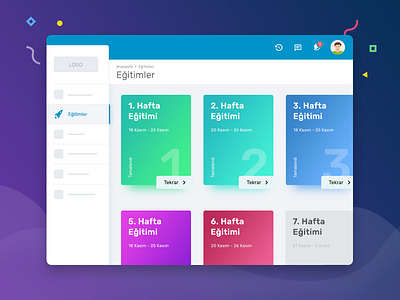E-learning - web app card dashboard e learning education gradient shadow webapp weeks