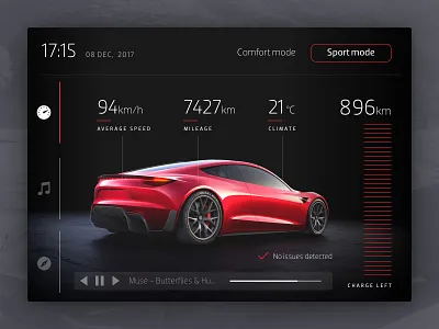 Car UI auto car dark dashboard panel red roadster sport tesla ui ux wheels