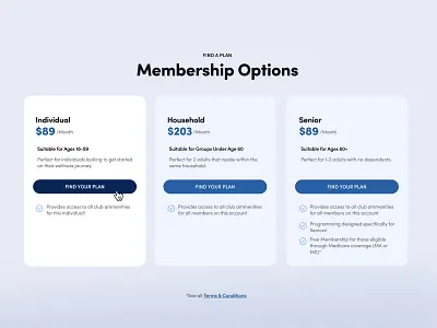 Membership Pricing Options blue cards design exercise fitness grand rapids grid gym health health and wellness membership options pricing ui ux web design workout