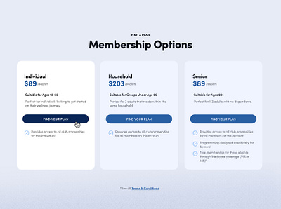 Membership Pricing Options blue cards design exercise fitness grand rapids grid gym health health and wellness membership options pricing ui ux web design workout