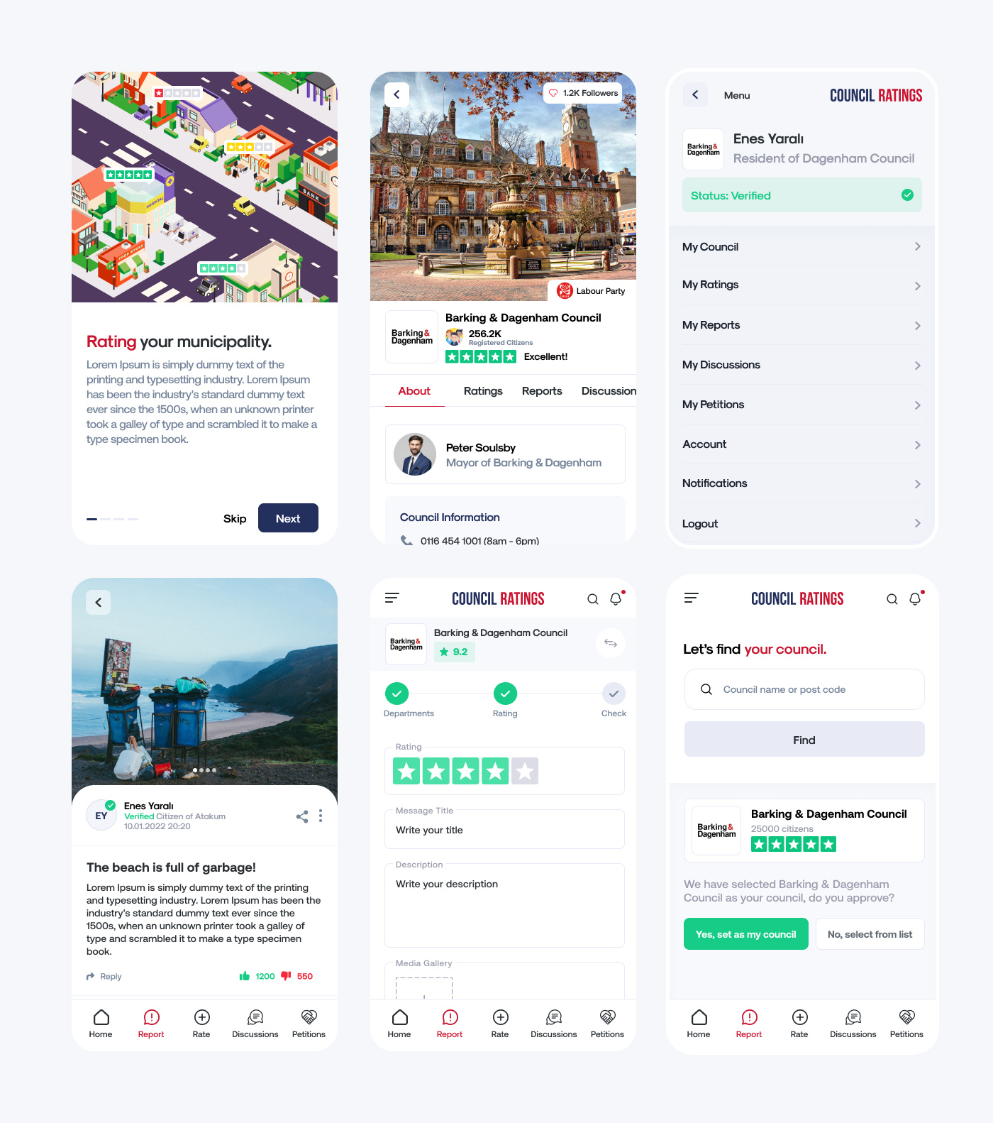 Example of Council Ratings Mobile App UI/UX Design