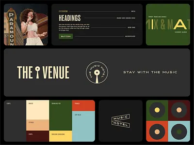 The Venue - Brand (1) brand identity branding color palette exterior signage graphic design hotel illustrations live music logo design signage travel typography visual design