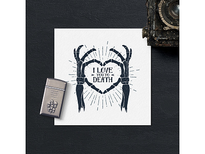 I love you to death badge death design grunge hipster logo skeleton typography vintage