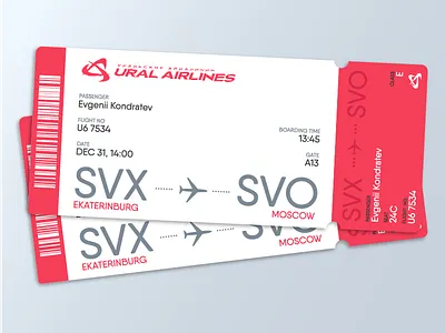 Boarding Pass Concept for Ural Airlines airlines boarding pass daily ui dailyui design russia ticket ural airlines