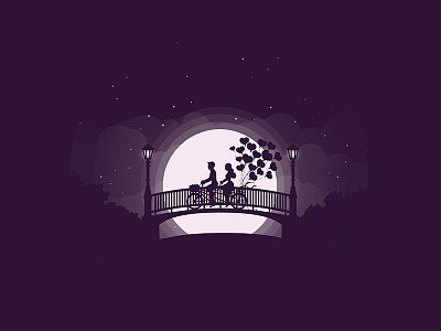 Just Married bicycle bridge couple cycle date heart honeymoon love married moon moonlight pair