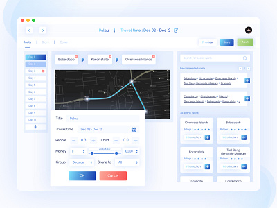 Travel route planning & 2x Dribbble Invites blue clean landing notes page planning route travel ui website