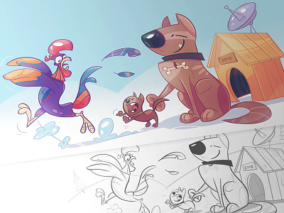 2017 Vs. 2018! character characterdesign chinese chinesenewyear coloring dog fun illustration newyear rooster