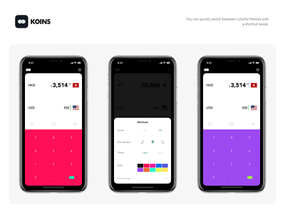 Koins - Colorful Theme converter currency dark dieter flat ios iphone minimalist notch ui white x