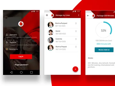 Vodafone Turkey App black design flat login material mobile red telecom ui usage ux vodafone