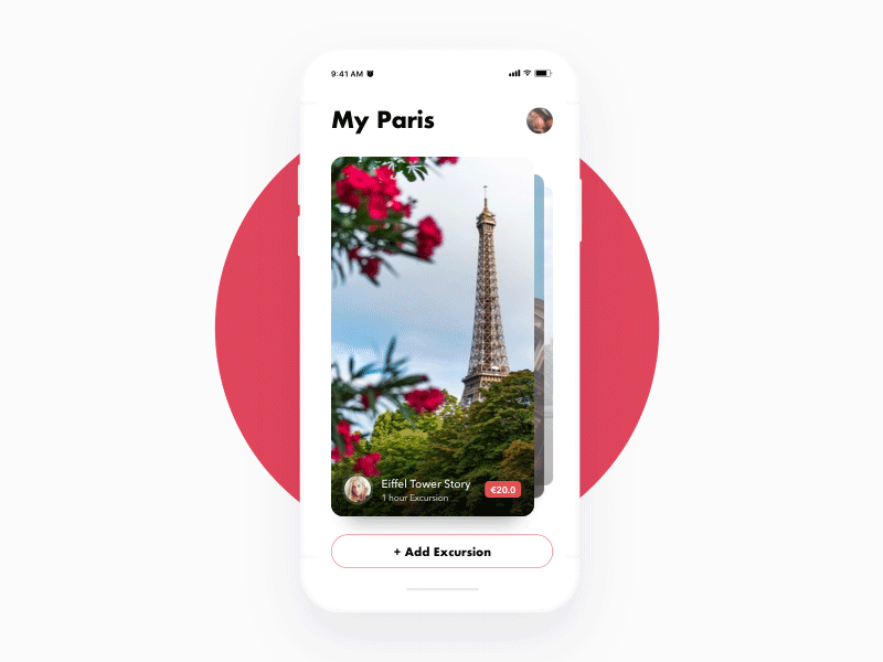 Excursion Browsing UI, Day 11 animation cards excursion ios minimal trip ui ux