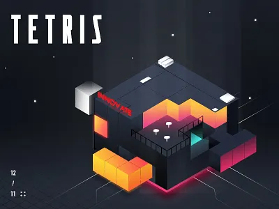 Tetris block cube geometry gradient illustration minibus tetris