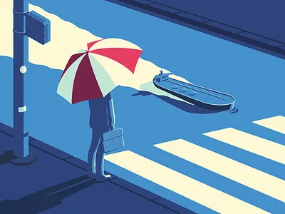 cruising... editorial illustration man street tanker umbrella