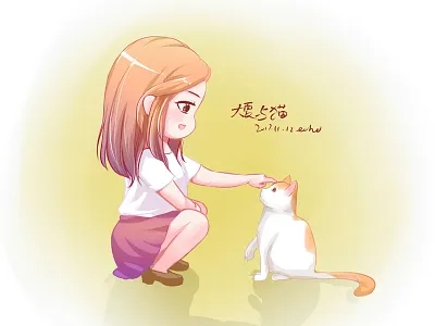Cute girl and cat paint