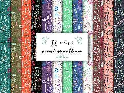 Green leaves pattern colors digital fabric pattern seamless textile watercolor
